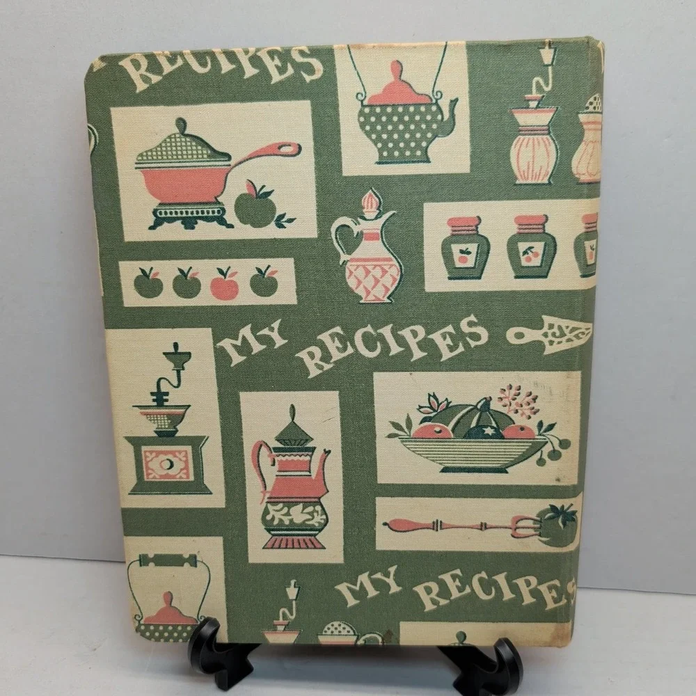 Vintage My Recipes 1964 Cookbook Envelopes Blank Green 3-Ring Binder